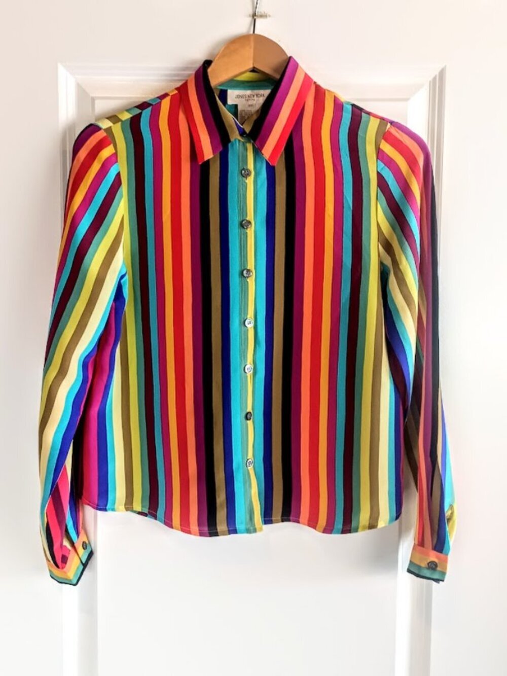 Vintage Jones New York Petite Multicolor Stripe Silk Blouse